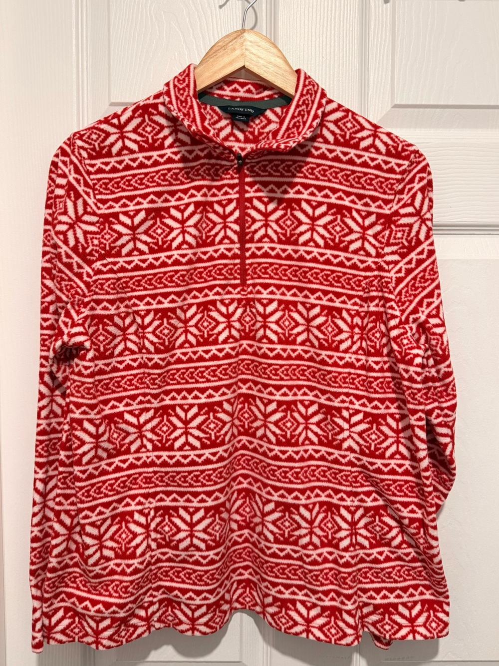 Lands’ End Red Fair Isle Quarter-Zip Fleece